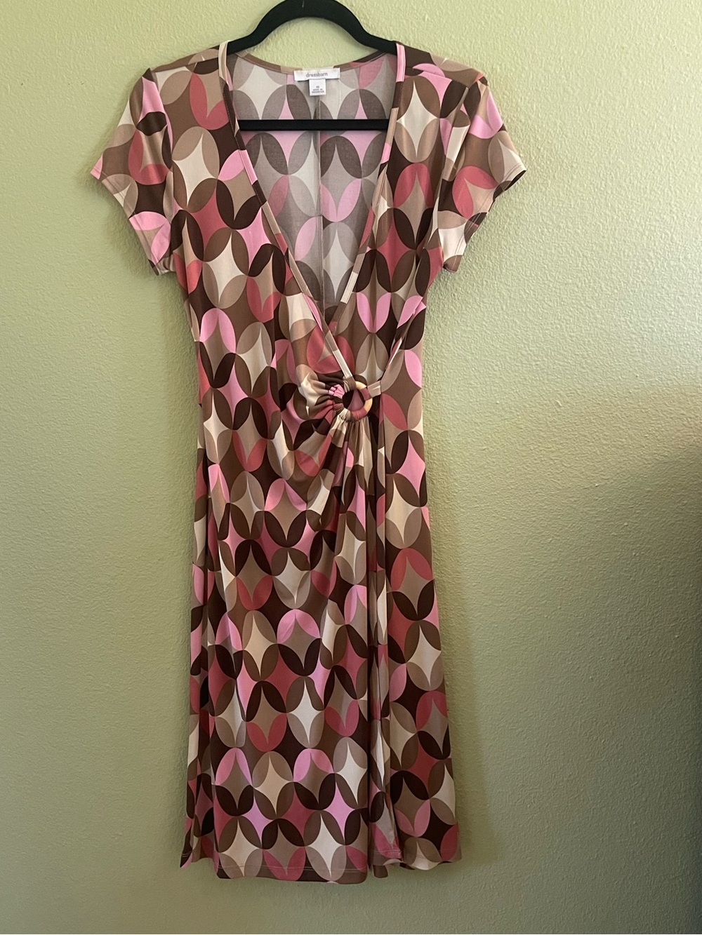 Vintage dressbarn Pink, Brown & Cream Geometric Print Dress